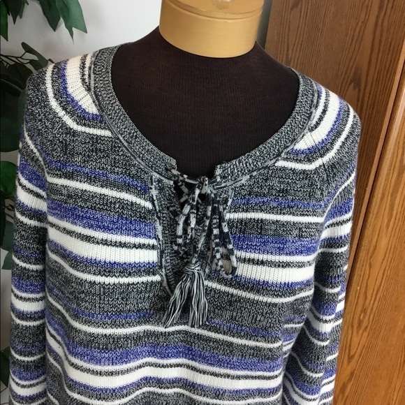 Ruff Hewn XL lace up tie front long sleeve sweater black blue white - Picture 9 of 12